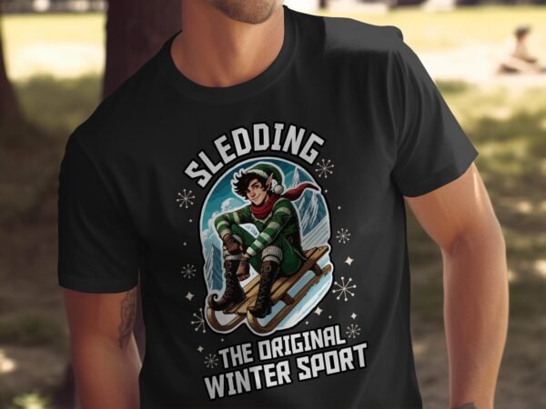Lustiger Elfen-T-Shirt Retro-Schnee-Schlittenfahren Originales Wintersport-Design Weihnachten Kurzarm Urlaubsgeschenk - Image 5