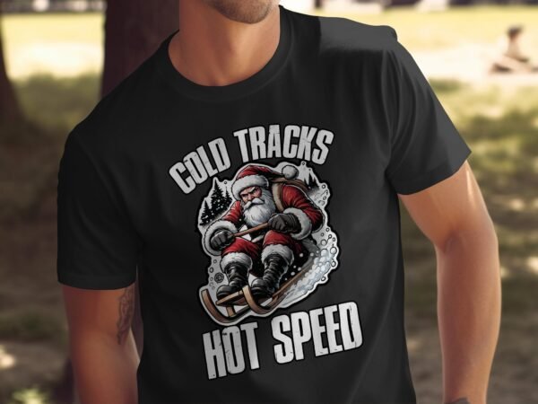 Weihnachtsmann Schlitten lustiges T-Shirt, Geschenkidee für Männer, Frauen, Kinder, cooler Weihnachtspullover, kalte Strecken heiße - Image 5