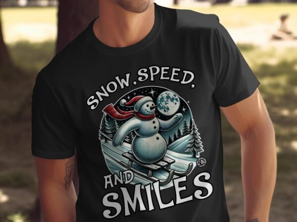 Snow Speed and Smiles T Shirt Vintage Snowman Sledding Graphic Tee Winter Holiday Gift Funny Snowman Shirt Outdoorsy - Image 5