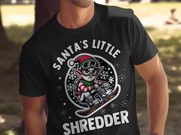 Santa's Little Shredder Christmas T Shirt, Funny Snowboarding Elf Tee, Kids Holiday Outfit, Xmas Snowboarder Shirt - Image 5