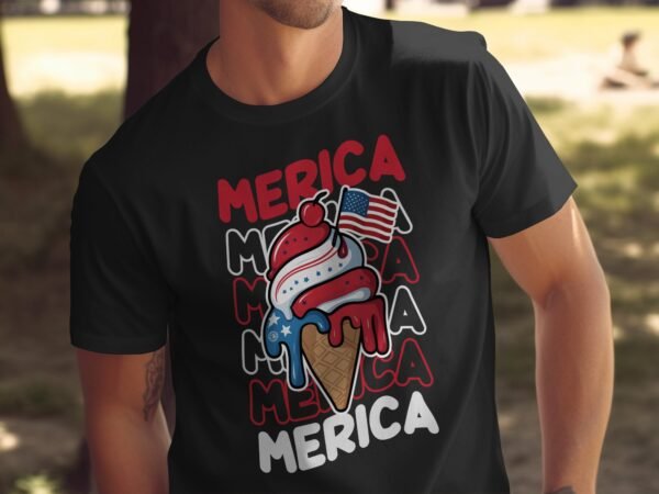 Nationalfeiertag T-Shirt USA 4 Juli Outfit Veteran Patrioten Look Freiheit Style Merica Rot Weiß Blau Eiscreme Design Freiheitsstatue Stolz - Image 5