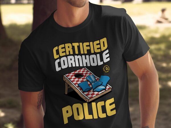 Cornhole Gartenspiel T-Shirt, Camping Freizeitspiel Shirt, Familien Sieger Outfit, Wurfsack Holzbrettspiel Tee, Sommer Outdoor-Spiel Polizei - Image 5