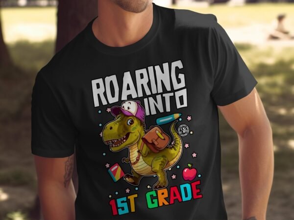 Brüllend in die 1. Klasse T-Shirts, Dinosaurier Einschulung T-Shirts, Schulanfang Dino T-Shirts, Schulbeginn Kindert Shirts - Image 5