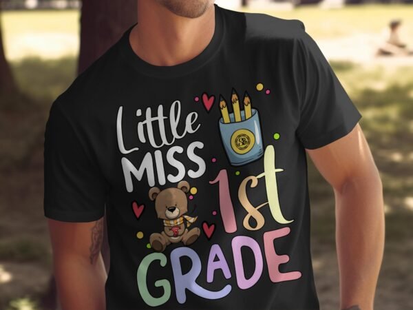 Kleine Miss 1 Klasse T-Shirt Abschied Kindergarten Schulanfänger Erstklässler Mädchen Geschenkidee Schulkind Schulanfänger Teddybär Set - Image 5