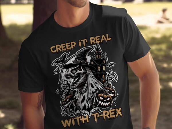 Scary Dinosaur Halloween T-Shirt, Spooky T-Rex Tee, Fun Magic Costume Dino Shirt, Hunter Witch Hour Madness Top, Trick-Or-Treat Night Party - Image 5