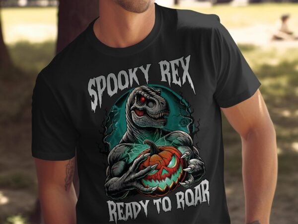 Scary Dinosaur Halloween T-Shirt, Spooky T-Rex Tee, Fun Magic Costume Dino Shirt, Hunter Witch Hour Madness Top, Trick-Or-Treat Night Party - Image 5