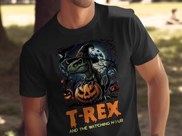 Scary Dinosaur Halloween T-Shirt, Spooky T-Rex Tee, Fun Magic Costume Dino Shirt, Hunter Witch Hour Madness Top, Trick-Or-Treat Night Party - Image 5