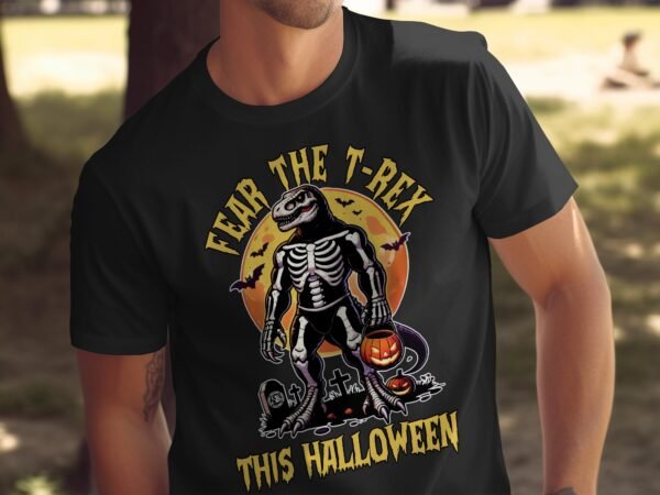 Scary Dinosaur Halloween T-Shirt, Spooky T-Rex Tee, Fun Magic Costume Dino Shirt, Hunter Witch Hour Madness Top, Trick-Or-Treat Night Party - Image 5