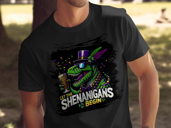 Partyoutfit Dinosaurier T-Shirt Lasse Die Eskapaden Beginnen Karneval Kostümshirt Festival Getränke Mardi Gras Dinosaurier Outfit - Image 5