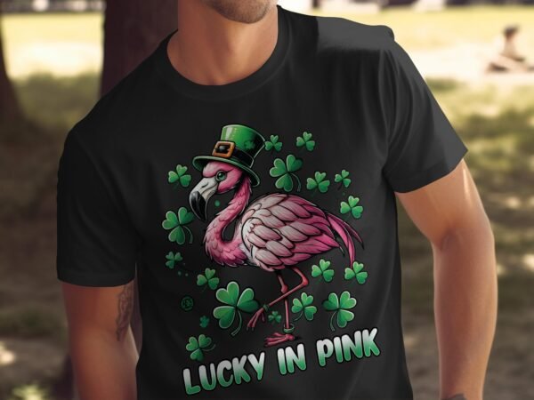 Lustiges Flamingo Tee St Patricks Day Shirt Flamingo Glück in Rosa St. Paddy Day Geschenkidee Grünes Kleeblatt mit Hut auf Flamingo T-Shirt - Image 5