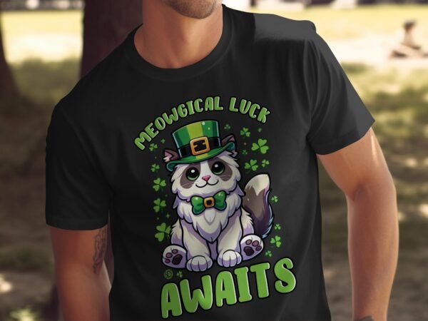Lustige Katze T-Shirt Meow Glück Shirt St. Patricks Day Lieblingskatze Shirt Irland Festival Grafik T Shirt Glücksklee Katzenfreund Shirt - Image 5