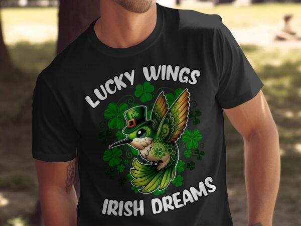 St. Patricks Day T-Shirt Grüner Kolibri Irisches Vogel Shirt Süßes Kleeblatt Shirt mit Glücklichem Kolibri Schnelle Flügel der Träume Shirt - Image 5