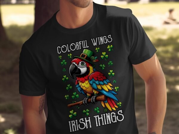 St. Patrick's Day Papagei T-Shirt Irland Papagei Hut Bunte Flügel Klee Papagei Saint Paddy Day Lustig Irisch Papagei Shirt Glücksklee - Image 5