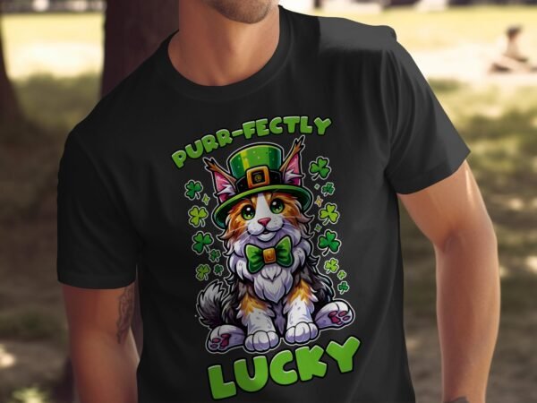 Lustiges St. Patricks Day T-Shirt, Purr-fectly Lucky Katze, Niedliches Tiermotiv für Katzenliebhaber, Geschenk für Irland-Fans - Image 5
