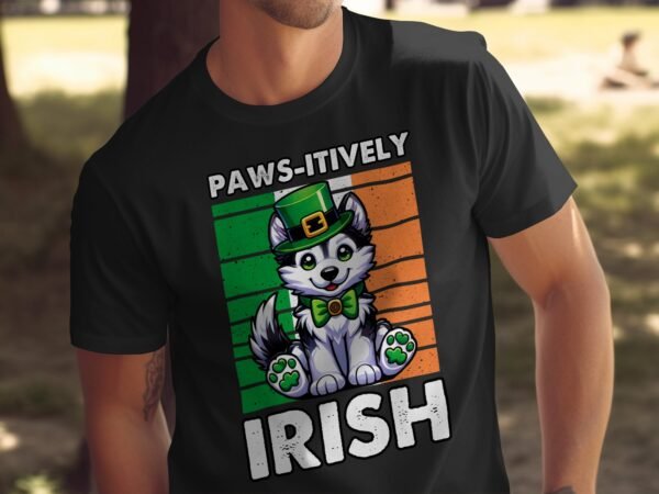 Lustiger St. Patricks Day Hund Katze Geschenk, Niedliches Irisches Tier Tshirt, Paws-itively Irish Shirt, Lustige Irish T-Shirt - Image 5