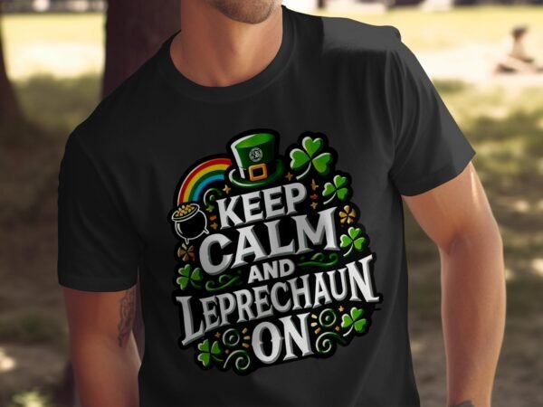 Lustige Leprechaun Design T-Shirt, Irisches Kleeblatt und Regenbogen, Halte Ruhe und trage ein Leprechaun Shirt - Image 5