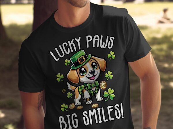 Lustige Hunde T-Shirt, St. Patrick's Day Shirt, Hund mit Kleeblatt Design, Glückliche Pfoten T-Shirt, Großes Lächeln Motiv - Image 5