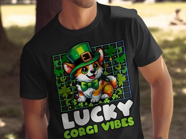 Lustiger St. Patricks Day Hunde T-Shirt, Glücklicher Corgi mit Hut, Lustiges Tier Outfit, Glücksbringer Katze Hund Tee - Image 5
