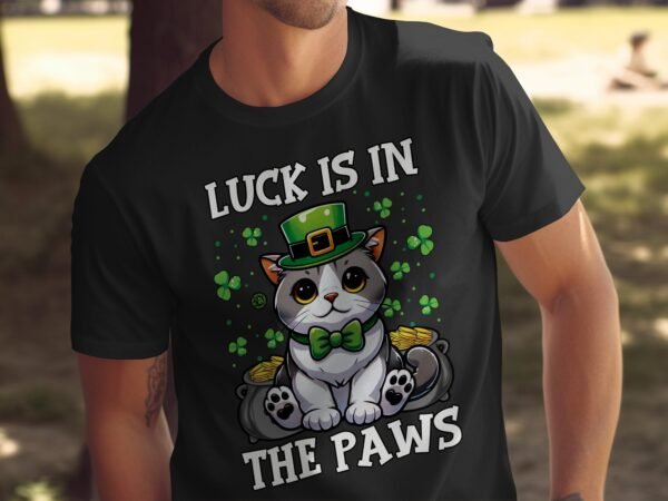Lustiges St. Patricks Day Katze, Glück ist in den Pfoten T-Shirt, Niedliche Katzengrafik, Tierliebhaber Geschenkidee, Lustiges Herren und - Image 5