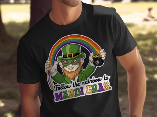 St. Patricks Day Mardi Gras T-Shirt, Follow the Rainbow to Mardi Gras Shirt, Fun Holiday Shirt, Festive Green and Purple Tee - Image 5