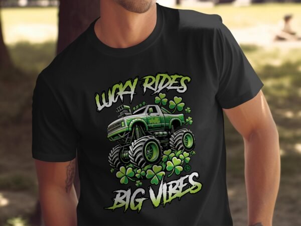 St. Patricks Day und Mardi Gras T-Shirt, Coole Fahrzeug Grafik, Lustiges Glücksbringer Design, Bunte Kleeblatt Motive, Monster Truck Fan - Image 5