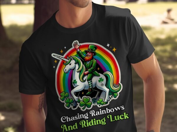 Lustiger Leprechaun Einhorn Reiten T-Shirt, Regenbogen Chasing Einhorn, Glück Reiten Shirt, Irland festliches Shirt, Vintage Irland - Image 5