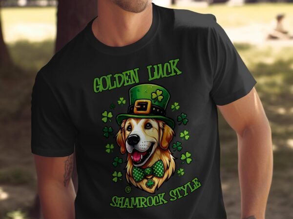 Lustiger St. Patricks Day TShirt, Hund mit Kleeblatt Hut, Goldener Hund mit Kleeblatt, Shamrock Style TShirt, Irischer Feiertag - Image 5