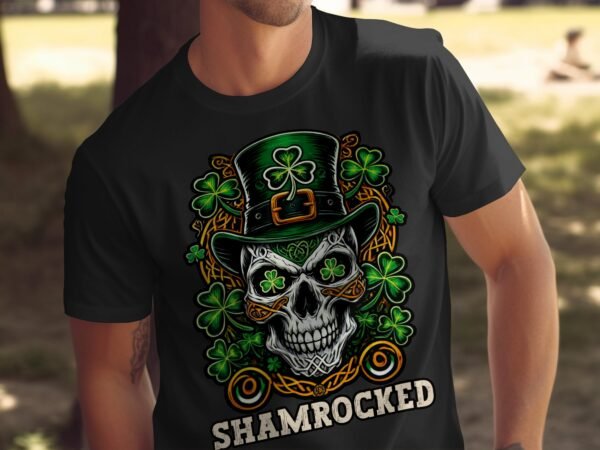 Lustiger Saint Patricks Day Totenkopf T-Shirt, Schamrock Schädel Design, Irland Glück Klee Tee, Vintage Irischer Feiertag Oberteil - Image 4