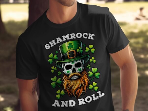 Lustiges Shamrock and Roll T-Shirt, Irisches Schädel-Kleeblatt-Shirt, St. Patrick's Day Totenkopf-T-Shirt - Image 4