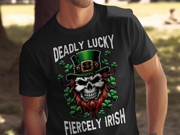 Deadly Lucky T-Shirt, Fiercely Irish Design, St. Patrick's Day Shirt, Shamrock Skull Graphic Tee, Irish Pride Clothing, Fun Gift Idea - Image 4