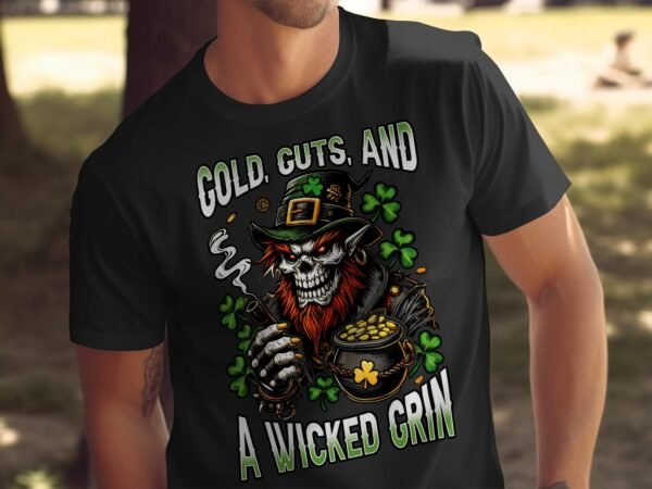 Cool Leprechaun Smoking T-Shirt, St Patrick's Day Graphic Tee, Gold Coins Design, Irish Festival Shirt, Wicked Grin Clothing, Shamrock Art - Image 4