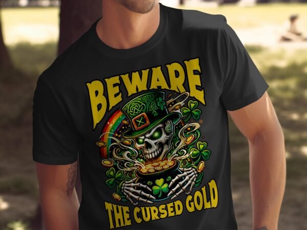 Achtung Verfluchtes Gold St. Patrick's Day Design Lustiges Totenkopf-Shirt Geschenkidee für Feier Kleeblatt Grafiken - Image 4