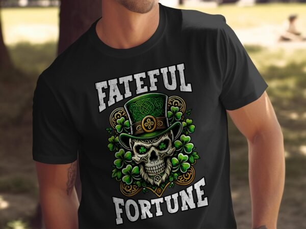 Irisches Schicksal Totenkopf T-Shirt, Gruseliger Schädel und Kleeblätter, St. Patrick's Day Glücksshirt, Harte Männermode, Trendiges Design - Image 4
