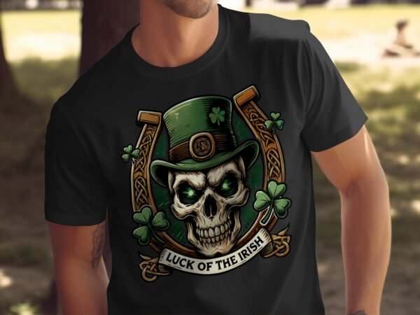 Gruseliger Totenkopf mit grünem Hut T-Shirt, Glück der Iren T-Shirt, Schauriger Schädel Irland Glück T-Shirt, Sankt Patrick's Day Shirt - Image 4