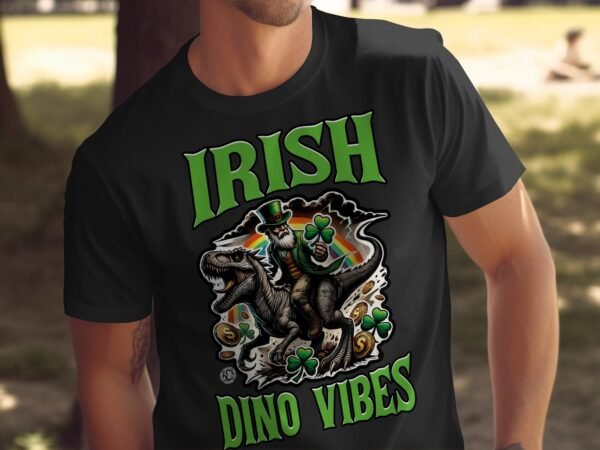 Irish Dino Vibes T-Shirt Irischer Dino Reiter Lustiges Kleeblatt Design Männer Frauen St. Patrick's Day Geschenk, Unisex Tee - Image 4