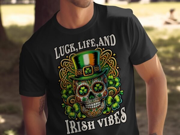 Lustiges Totenkopf Design, Lustiges Irisches Glück Design, Totenkopf mit Kleeblatt Design, St Patrick's Day Design - Image 4