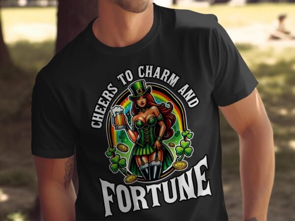 Lustiger St. Patrick's Day T-Shirt, Grüße zu Charme und Glück, Irisches Glücksshirt, Bier und Koboldmotiv, Festivalbekleidung - Image 4