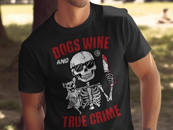 Kriminalfälle True Crime T-Shirt, Wein Horror Geschichten für Krimi Fans Tee, Skelett mit Detektiv Hund Top, Ermittlungen Motiv Shirt - Image 5