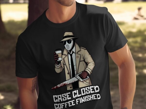 Verbrechen Aufgeklärt Kaffee T-Shirt, Maskierte Horror Geschichten für Kriminalfans Tee, Rätsel Verbrechen Top, Motiv Ermittlungen Shirt - Image 5