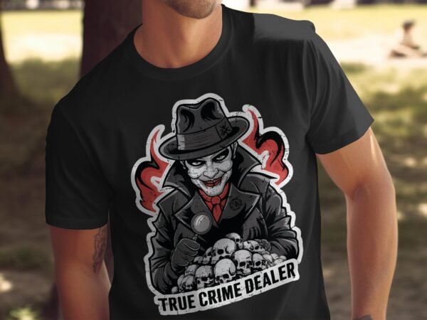 Kriminalfälle True Crime T-Shirt, Mystische Horror Geschichten für Krimifans Tee, Rätsel Maskierter Verbrecher Top, Ermittlungen Joker Shirt - Image 5