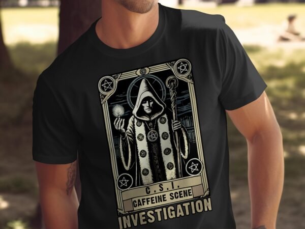 Kriminalfälle Tarot Karten T-Shirt, Mystische Tarotkarten für Krimi Fans Tee, Esoterik Kartenlegen Detektiv Top, Tarotdeck Wahrsager Shirt - Image 5