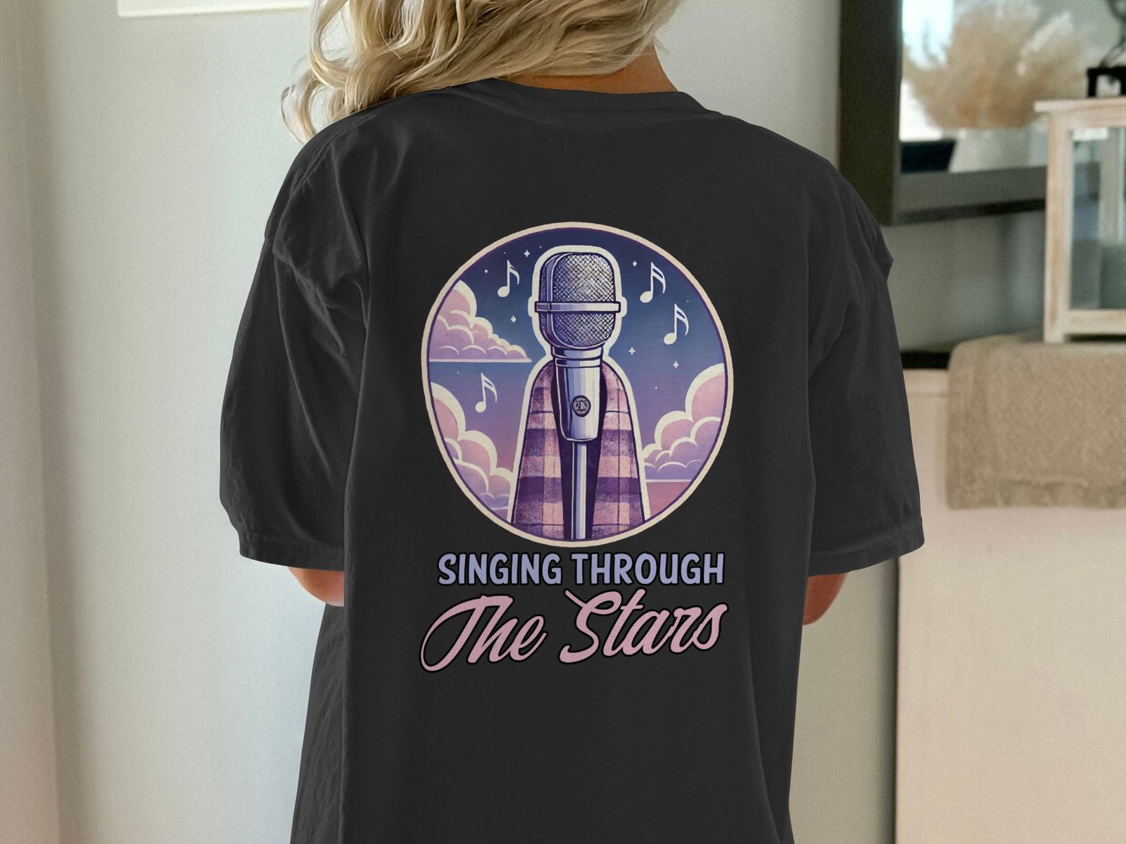 Sternensänger T-Shirt Musikliebhaber Shirt Flanell Mikrophone TShirt Vintage Festival Shirt Lagerfeuer Sänger Shirt Musiker Retro Sterne Tee