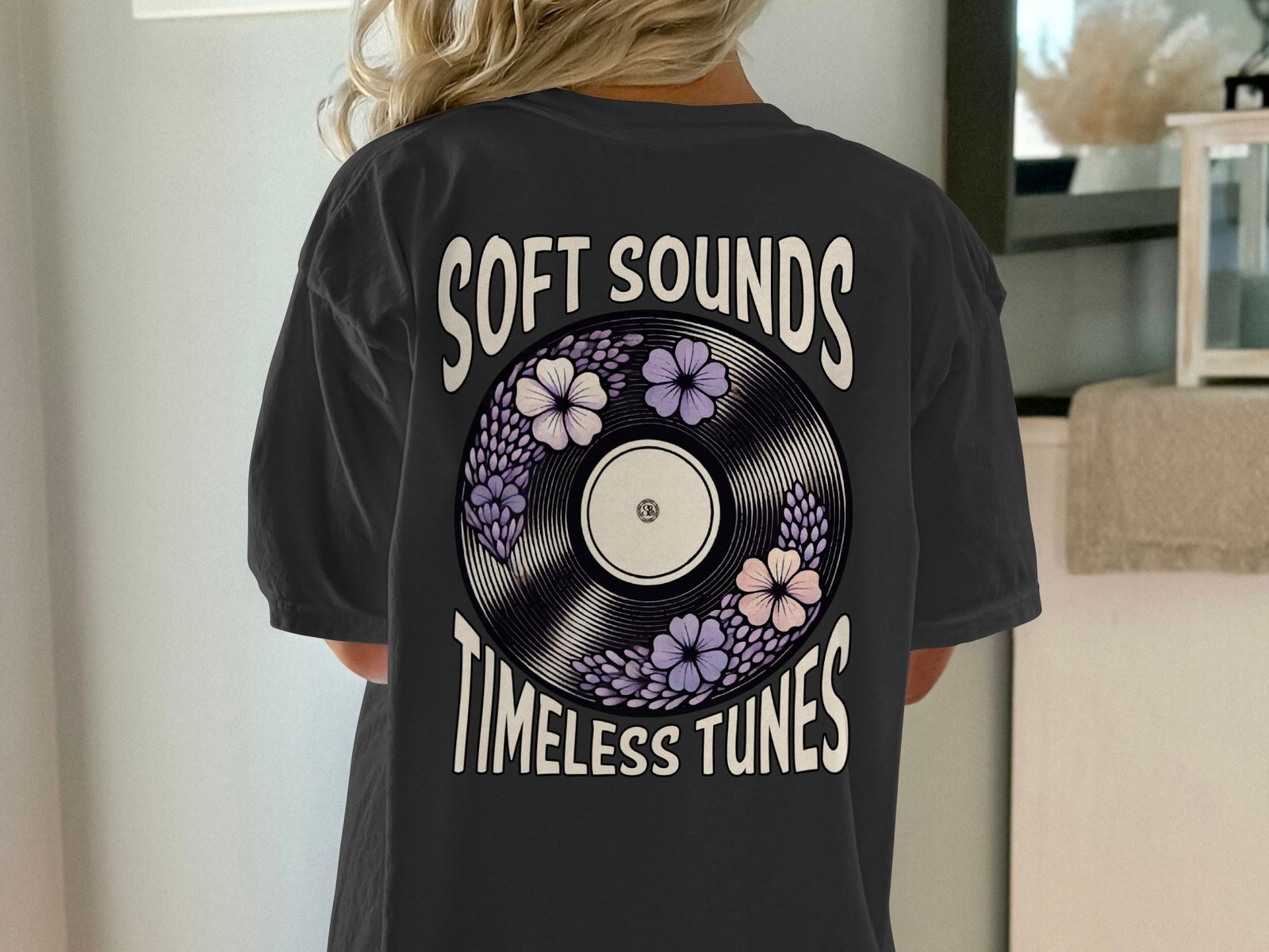 Schallplatte T-Shirt Musik Liebhaber Vinyl Zeitlose Melodien Platte Shirt Flanel Blumen T-Shirt Retro Vintage Akkorde Shirt Akustik Tee