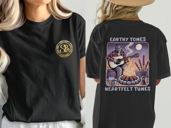 Musik T-Shirt Gitarren Design Flanell Look Lavendel Natur Mondschein Musiker Festival Boho Style Vintage Shirt Lagerfeuer Musikliebhaber Tee - Image 8