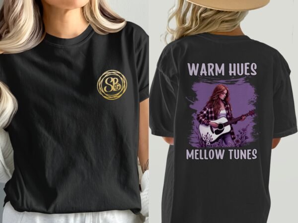 Musik T-Shirt Gitarren Design Flanell Look Lavendel Natur Indie Musikerin Festival Boho Style Vintage Shirt Lagerfeuer Musikliebhaber Tee - Image 8