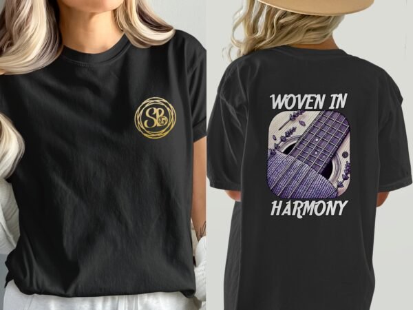 Musik T-Shirt Gitarre Lavendel Design Flanell Textur Gewebte Harmonie Musikliebhaber Vintage Shirt Boho Klang Natur Festival Lagerfeuer Tee - Image 8