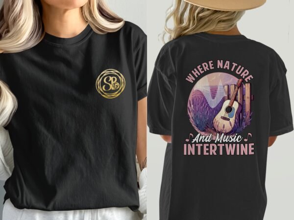 Gitarre Naturmotiv T-Shirt Musikliebhaber Vintage Landschaft Shirt Lavendel Gitarren Shirt Akustikgitarre Naturverbundenes Boho Ruhe Tee - Image 8