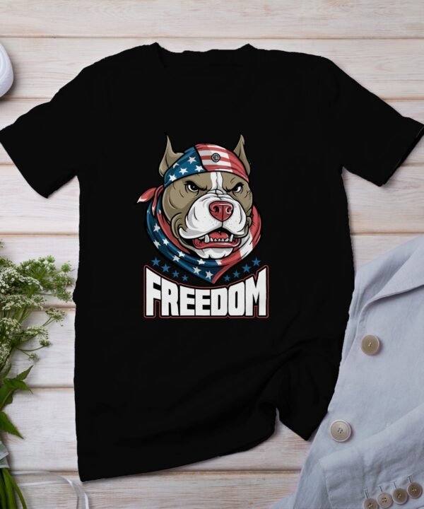 Freiheit Pitbull TShirt Bull USA 4 Juli Outfit Veteran Patrioten Look Freiheit Style Nationalstolz Flaggen Design Rot Weiß Blau Kämpfer Tee