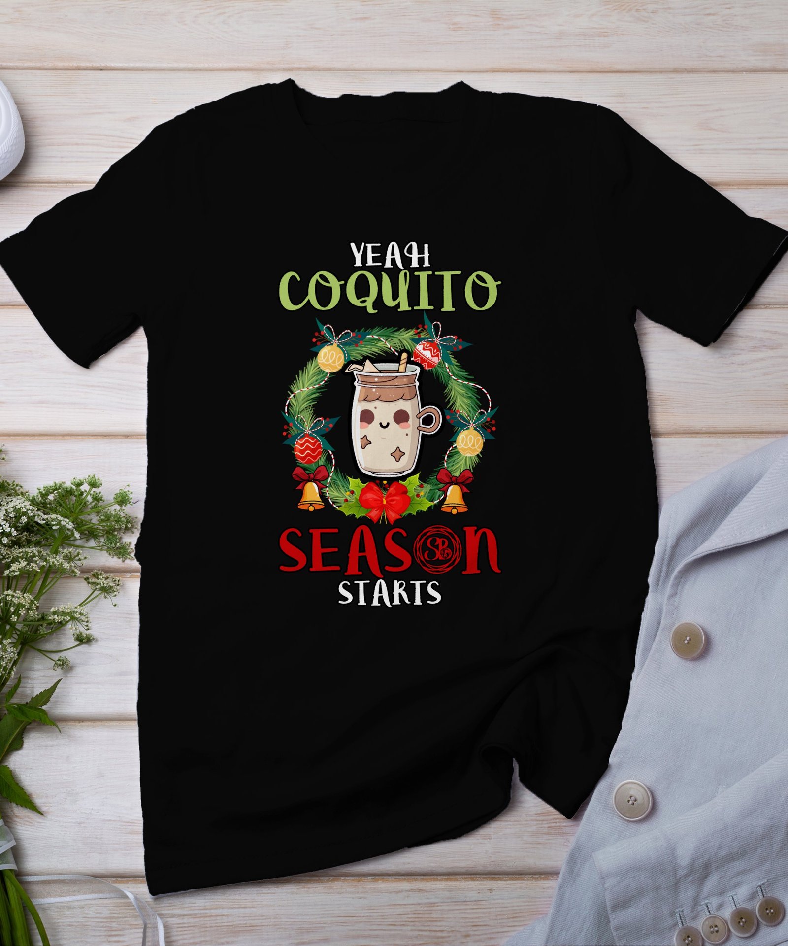 Tropisches Coquito Weihnachten T-Shirt, Traditionelles Kokosnuss Urlaubsgetränk Shirt, Festliches Puerto Rico Karibik Tee, Kokos Reisetop