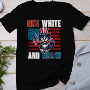 Nationalfeiertag T-Shirt USA 4 Juli Outfit Veteran Patrioten Look Freiheit Style Amerika Böse Katze Flaggen Design Freiheitsstatue Stolz